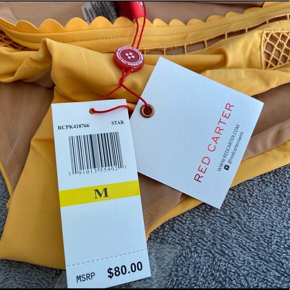 Red Carter scalloped trim Lola bikini bottom - Picture 2 of 9